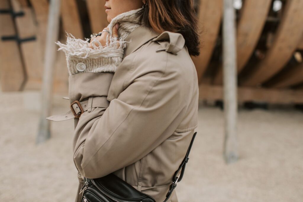 neutral layered coat outfit for women in winter